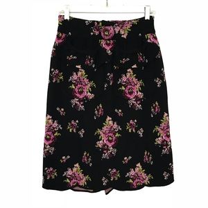 Anthropologie black floral high waist wool skirt